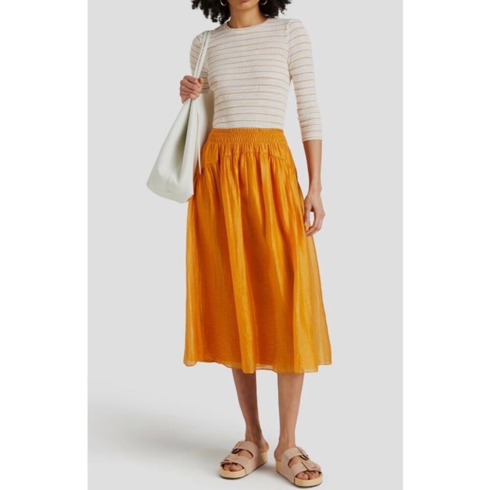 Vince Smocked Waist Midi Skirt  SZ L